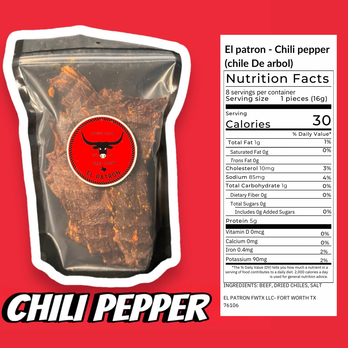 Mexican Chili Pepper Jerky (chile de arbol) Carne seca.